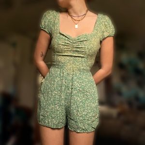 green floral flowy romper